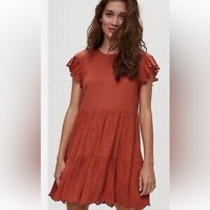 Aritzia Wilfred Sidonie dress. Mocha Sorbet XS. Tiered short dress/cap sleeve